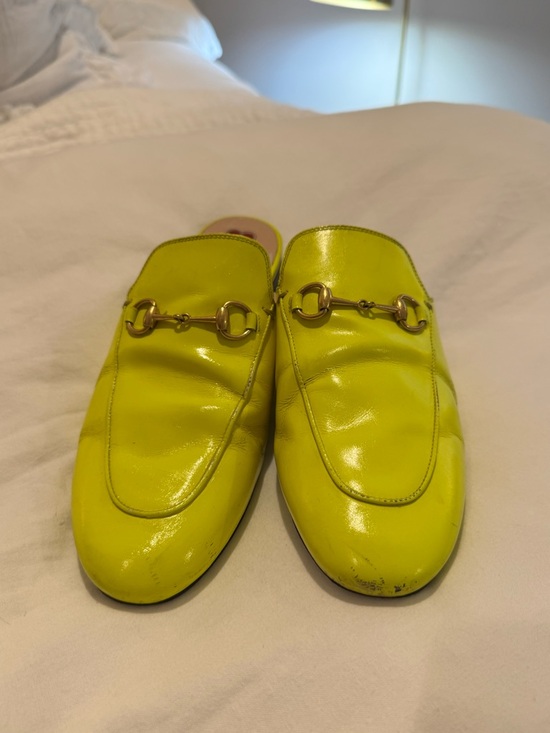 Gucci Neon Yellow Leather Horsebit Mule Loafers - Picture 2 of 3